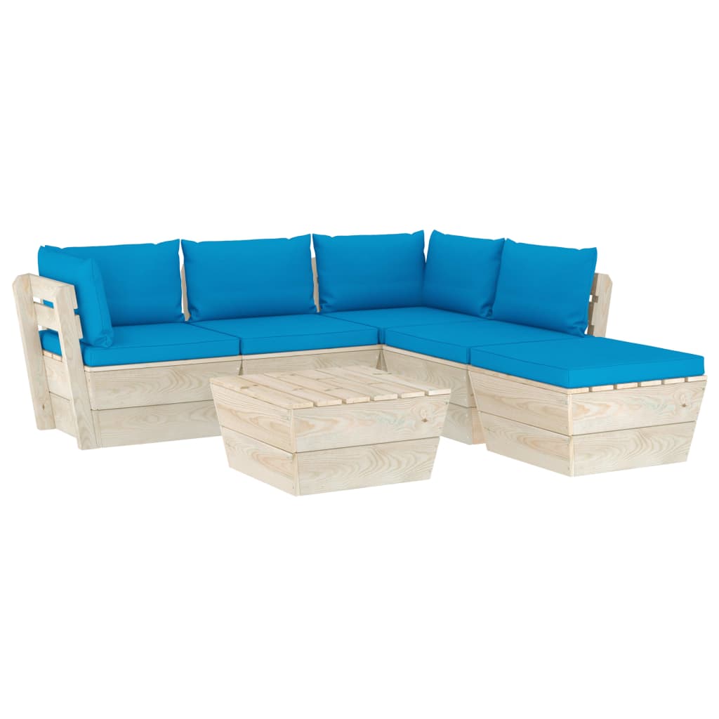 Set mobilier de gradina din paleti cu 1 masa, 1 taburet si 4 canapele cu perne, vidaXL, Lemn, 60 x 60 x 65 cm, Albastru deschis