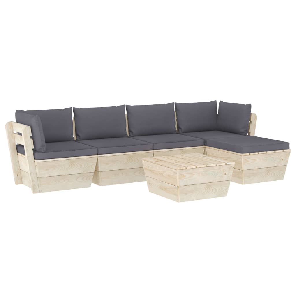 Set mobilier de gradina din paleti cu 1 masa, 1 taburet si 4 canapele cu spatar cu perne, vidaXL, Lemn, 60 x 60 x 65 cm, Antracit