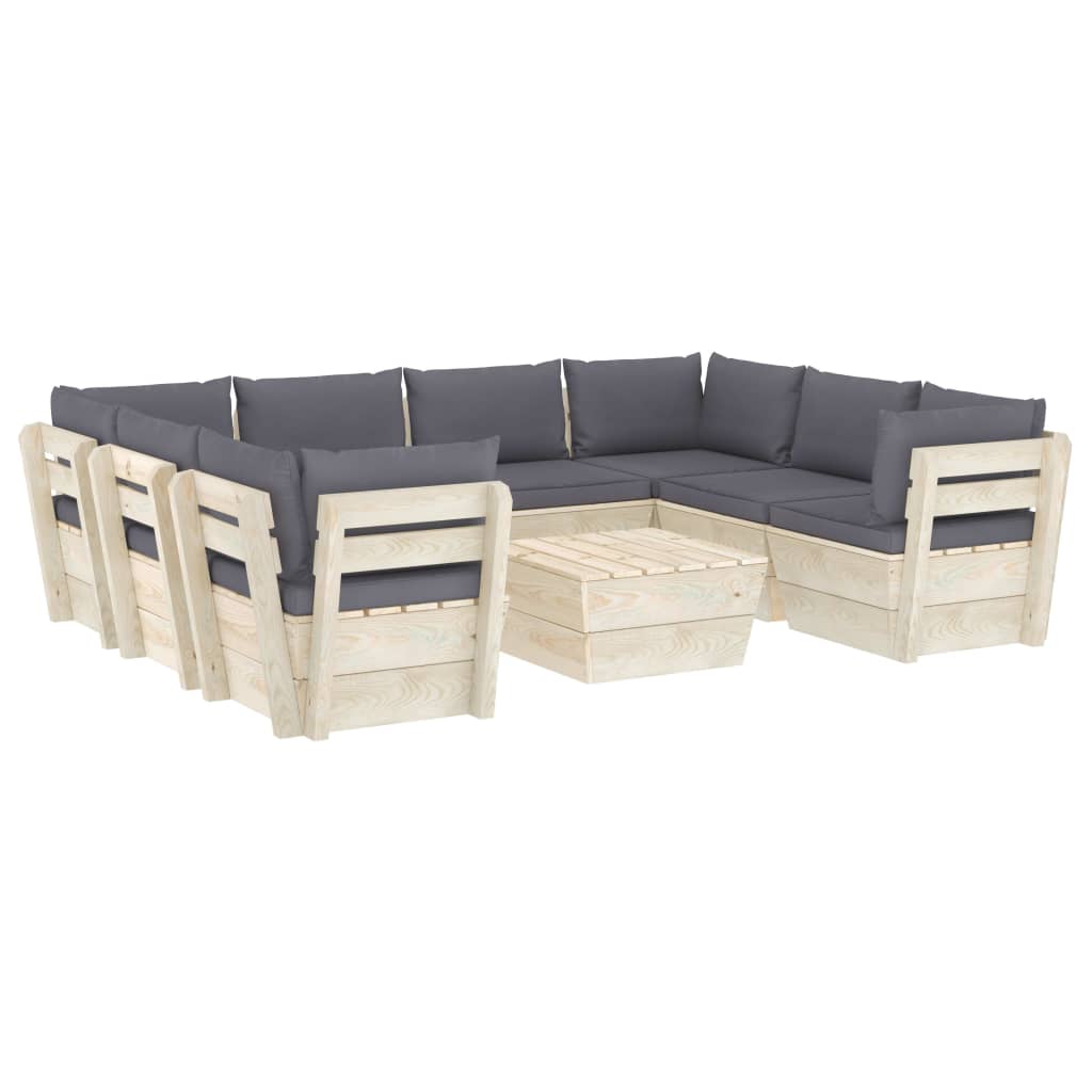 Set mobilier de gradina din paleti cu 1 masa si 8 canapele cu perne, vidaXL, Lemn, 60 x 60 x 65 cm, Antracit
