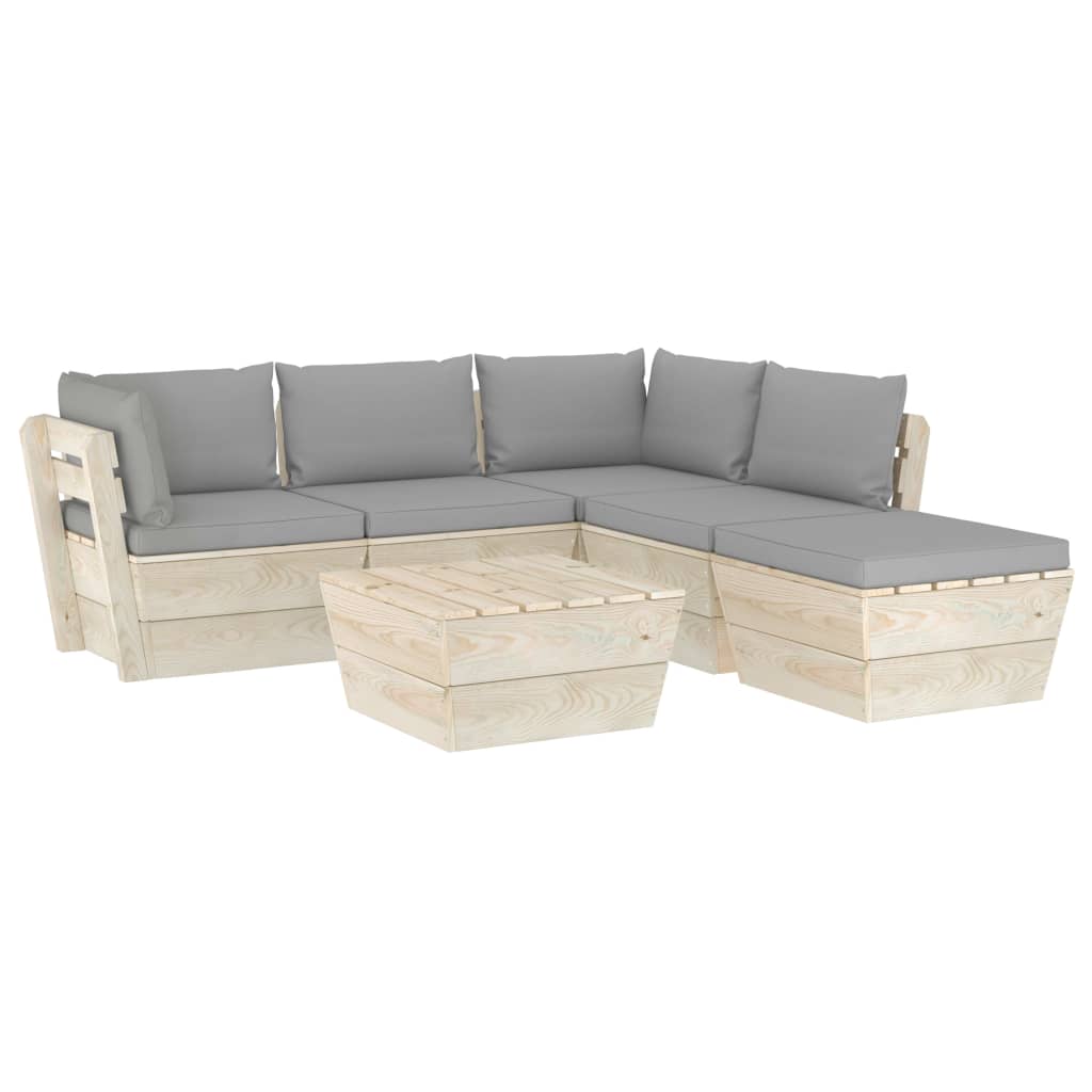 Set mobilier de gradina din paleti cu 1 masa, 1 taburet si 4 canapele cu perne, vidaXL, Lemn, 60 x 60 x 65 cm, Gri