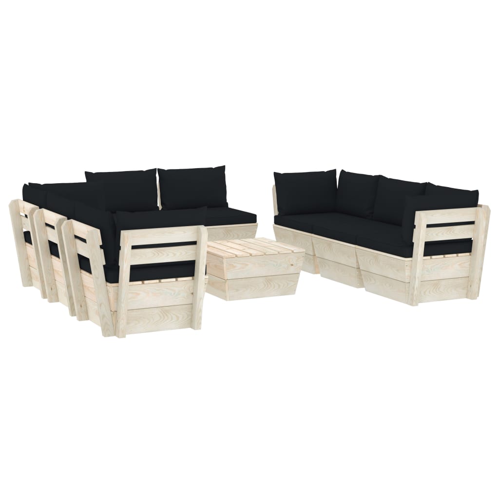Set mobilier de gradina din paleti cu 8 piese cu perne colorate incluse, vidaXL, Lemn, 60 x 60 x 65cm, Negru