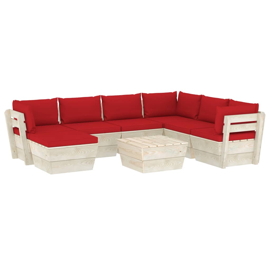 Set mobilier de gradina din paleti cu 8 piese cu perne colorate incluse, vidaXL, Lemn, 60 x 60 x 65cm, Rosu