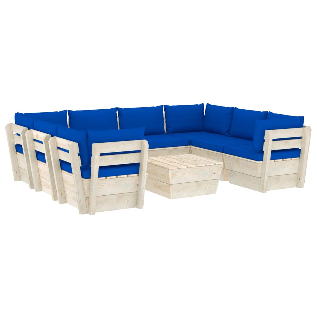 Set mobilier de gradina din paleti cu 1 masa si 8 canapele cu perne, vidaXL, Lemn, 60 x 60 x 65cm, Albastru