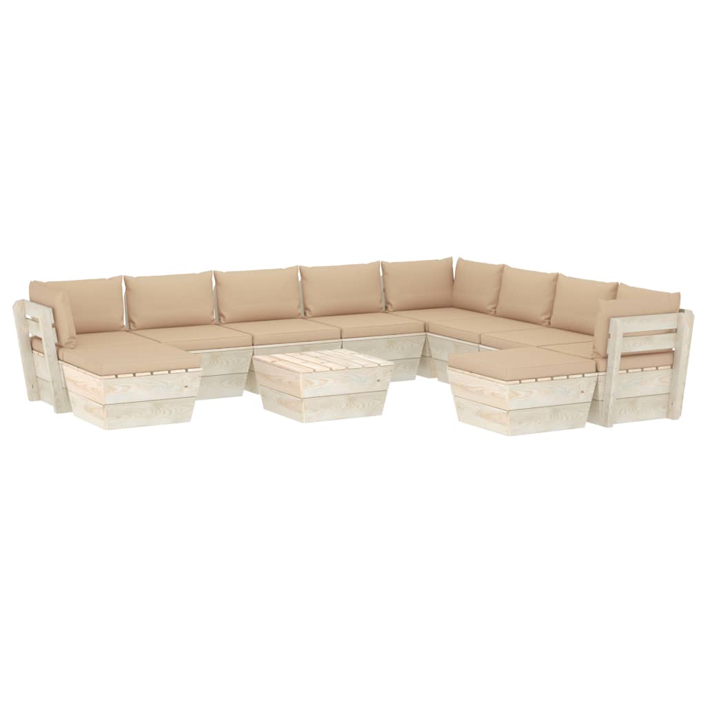 Set mobilier de gradina din paleti cu 11 piese cu perne colorate incluse, vidaXL, Lemn, 60 x 60 x 65cm, Bej