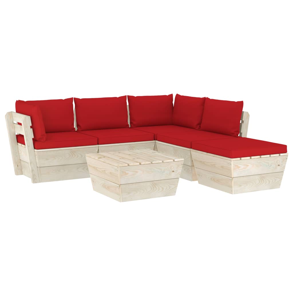 Set mobilier de gradina din paleti cu 1 masa, 1 taburet si 4 canapele cu perne, vidaXL, Lemn, 60 x 60 x 65cm, Rosu