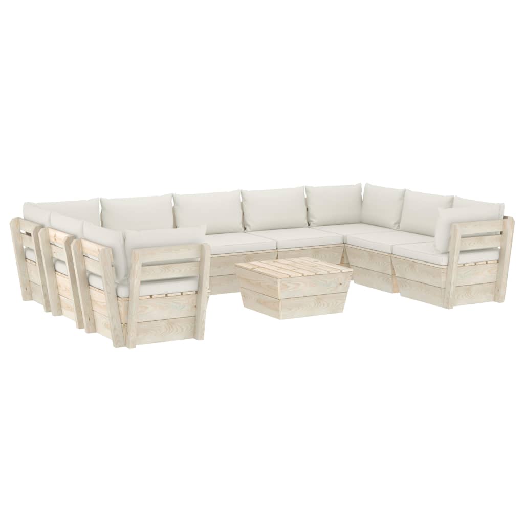 Set mobilier de gradina din paleti cu 1 masa si 9 canapele cu perne, vidaXL, Lemn, 60 x 60 x 65cm, Crem