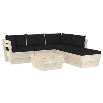 Set mobilier de gradina din paleti cu 1 masa, 1 taburet si 4 canapele cu perne, vidaXL, Lemn, 60 x 60 x 65cm, Negru Set mobilier de gradina din paleti cu 1 masa, 1 taburet si 4 canapele cu perne, vidaXL, Lemn, 60 x 60 x 65cm, Negru