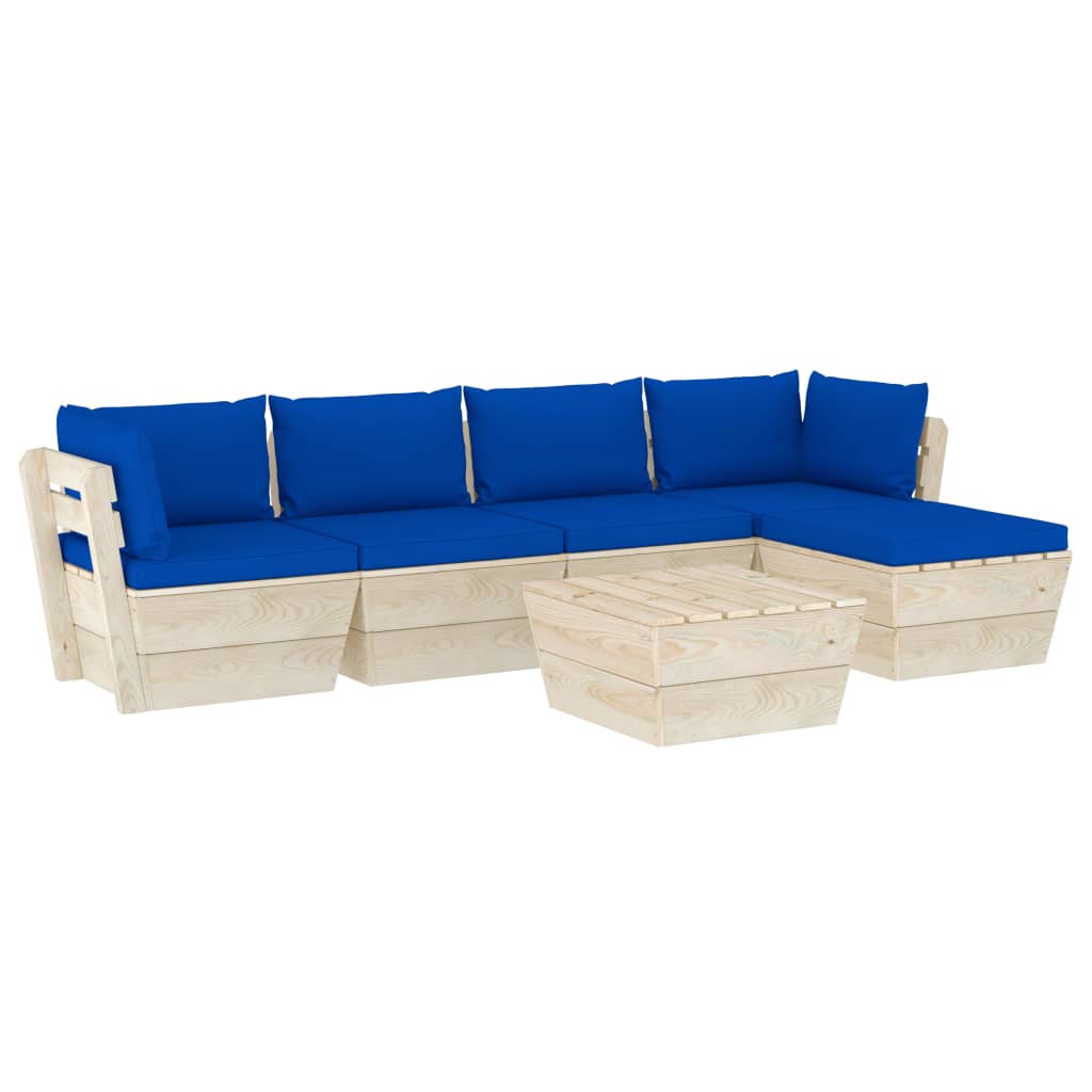 Set mobilier de gradina din paleti cu 1 masa, 1 taburet si 4 canapele cu spatar cu perne, vidaXL, Lemn, 60 x 60 x 65cm, Albastru