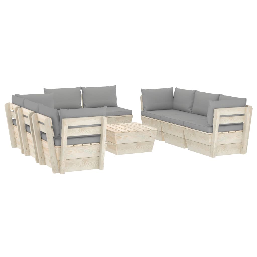 Set mobilier de gradina din paleti cu 9 piese cu perne colorate incluse, vidaXL, Lemn, 60 x 60 x 65cm, Gri
