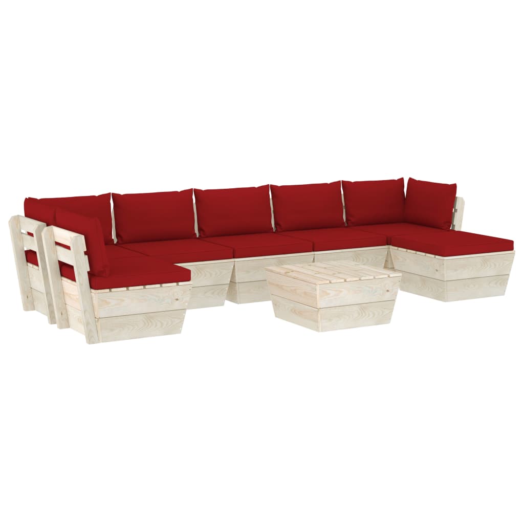 Set mobilier de gradina din paleti cu 1 masa, 1 taburet si 6 canapele cu perne, vidaXL, Lemn, 60 x 60 x 65cm, Rosu vin