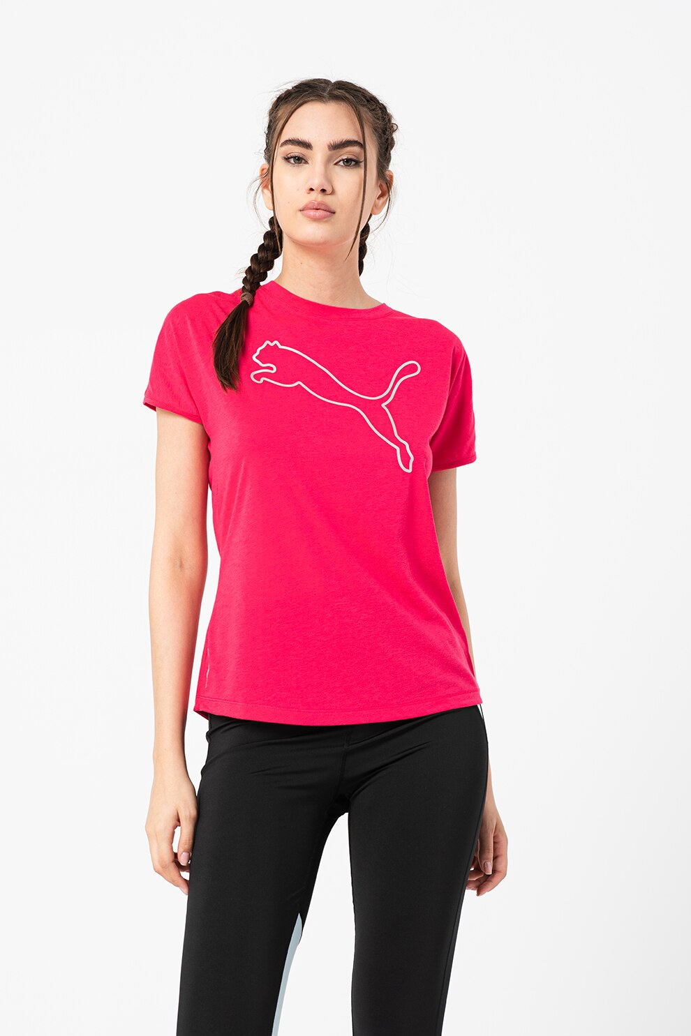 Puma,Tricou cu logo, pentru fitness si alergare, Fucsia/Argintiu