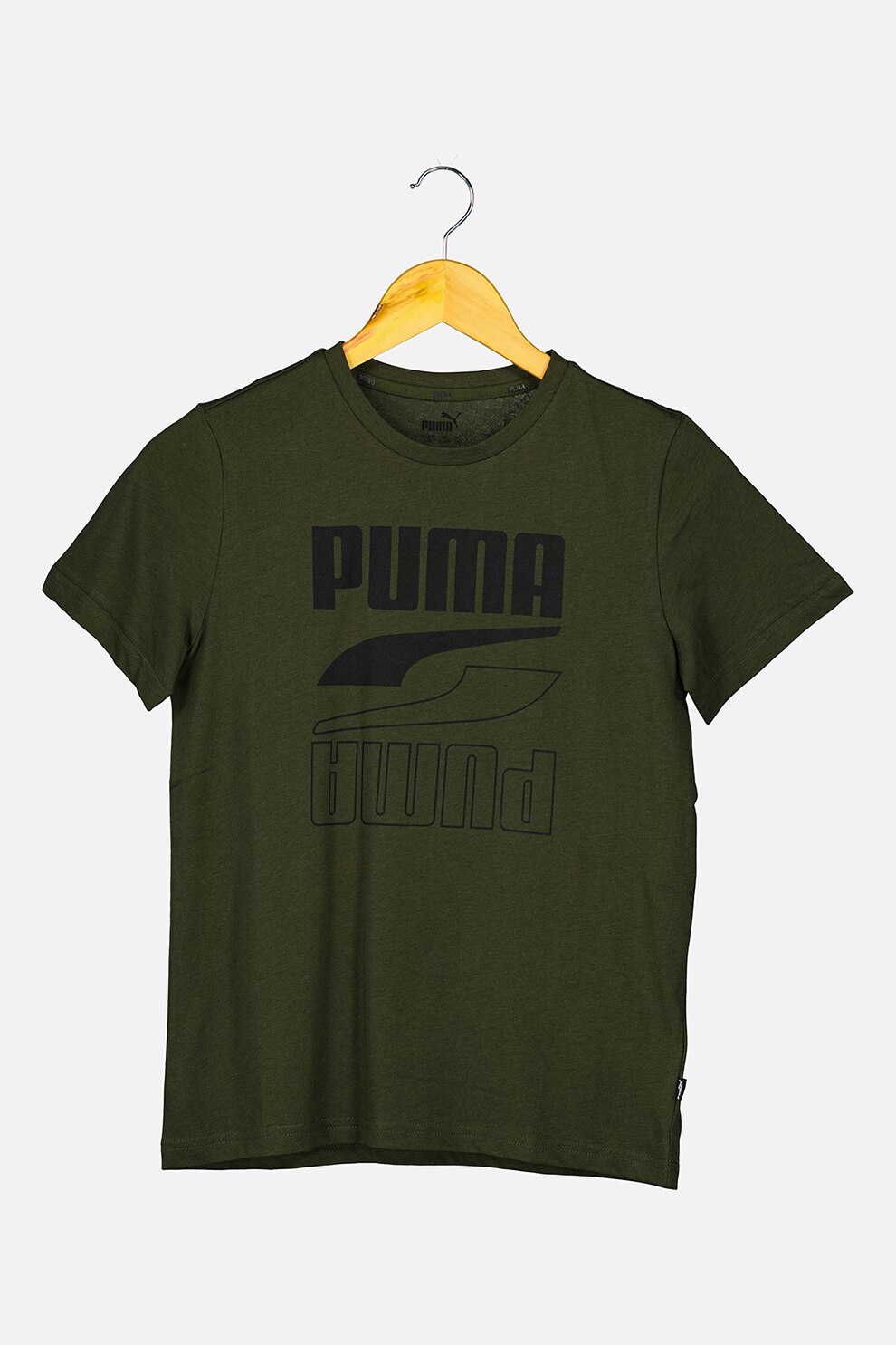 Puma, Tricou cu decolteu la baza gatului si imprimeu logo Rebel Bold, Verde forest/Negru