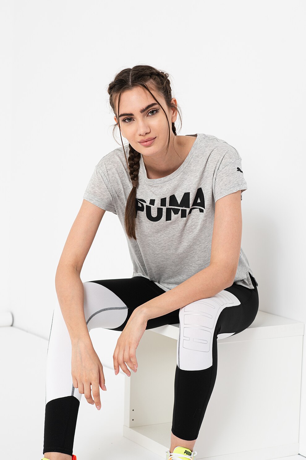 Puma, Tricou din amestec de modal cu imprimeu logo si tehnologie DryCELL Modern, Gri melange/Negru