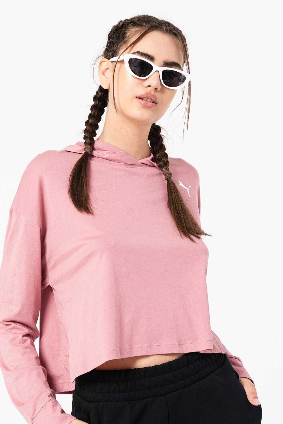 Puma, Hanorac usor din amestec de modal cu tehnologie DryCELL si slituri laterale Modern, Roz prafuit/Alb