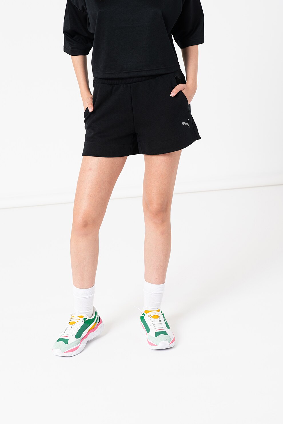 Puma, Pantaloni scurti regular fit cu imprimeu logo pentru fitness Evostripe, Negru