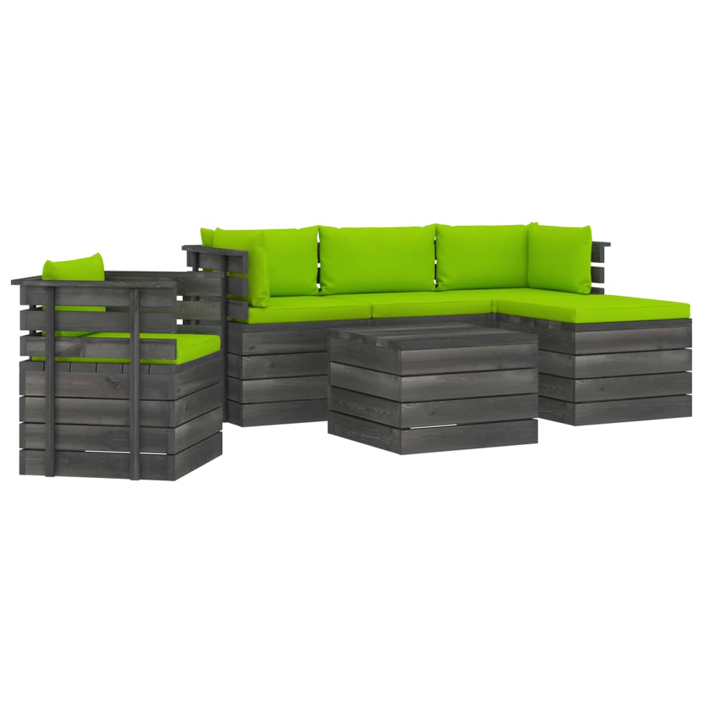 Set mobilier de gradina din lemn masiv de pin cu 6 piese cu perne, vidaXL, Lemn, 60 x 65 x 71.5 cm, Verde deschis