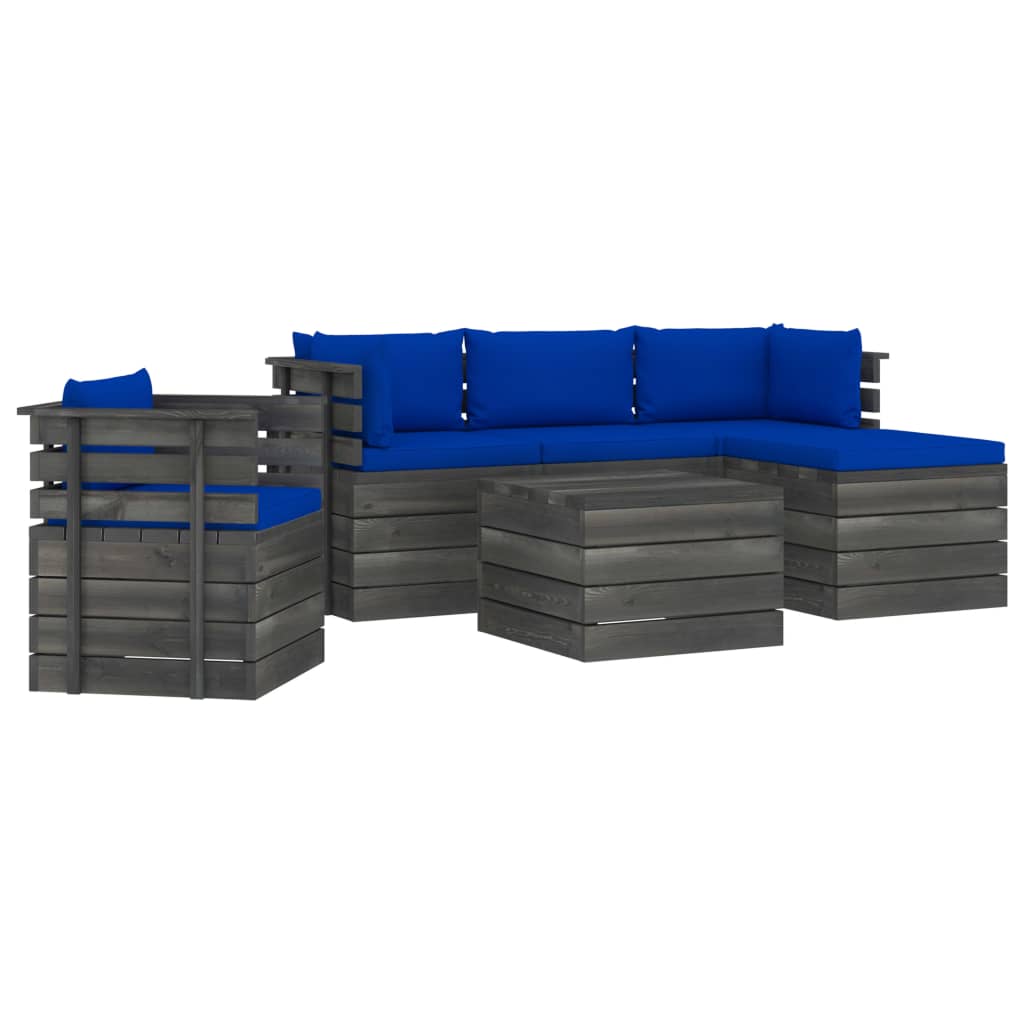 Set mobilier de gradina din lemn masiv de pin cu 6 piese cu perne, vidaXL, Lemn, 60 x 65 x 71.5cm, Albastru