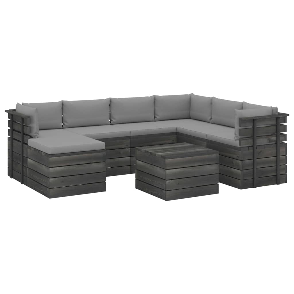 Set mobilier de gradina cu 8 piese din lemn masiv de pin cu perne, vidaXL, Lemn, 60 x 65 x 71.5 cm, Gri