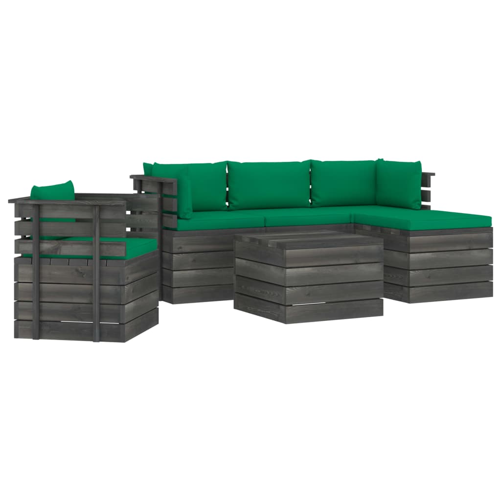 Set mobilier de gradina din lemn masiv de pin cu 6 piese cu perne, vidaXL, Lemn, 60 x 65 x 71.5cm, Verde