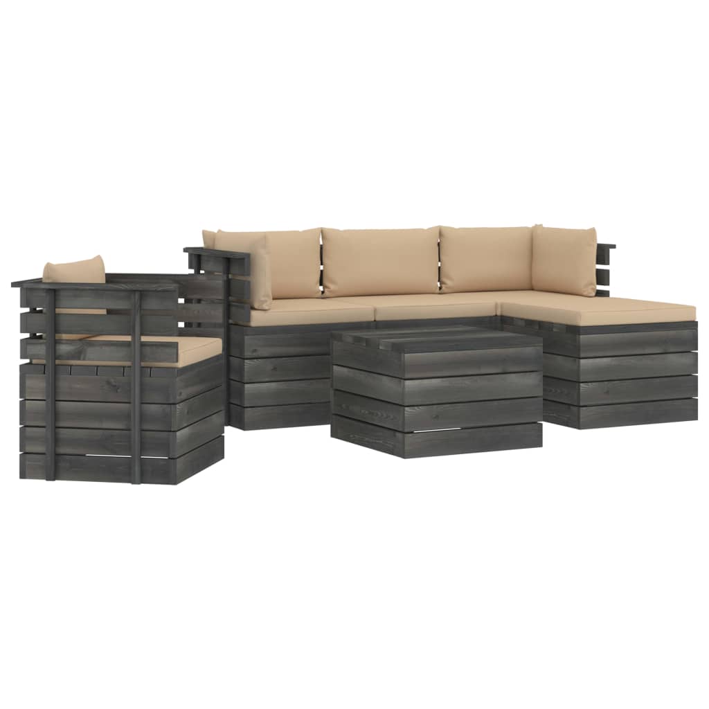 Set mobilier de gradina din lemn masiv de pin cu 6 piese cu perne, vidaXL, Lemn, 60 x 65 x 71.5 cm, Bej