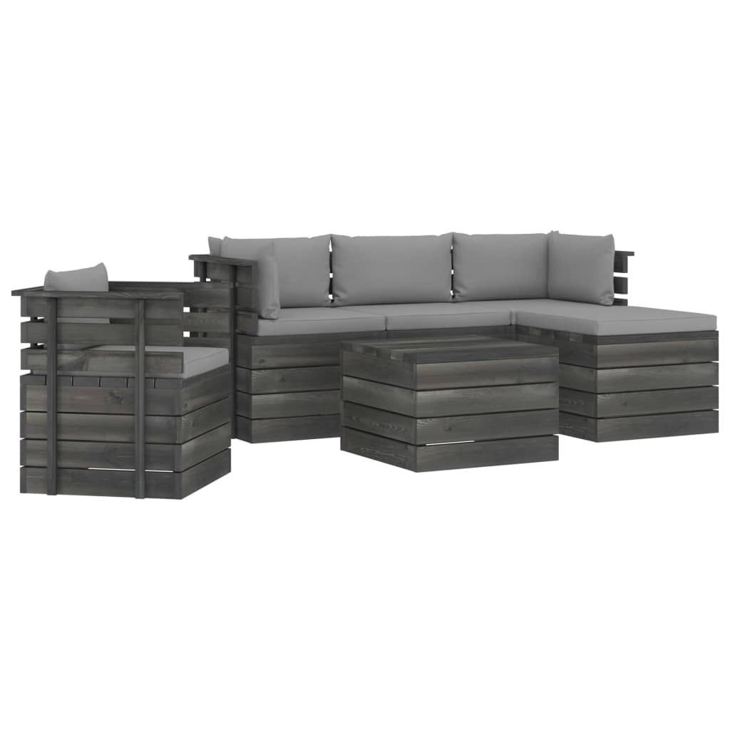 Set mobilier de gradina din lemn masiv de pin cu 6 piese cu perne, vidaXL, Lemn, 60 x 65 x 71.5 cm, Gri