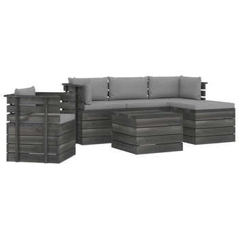 Set mobilier de gradina din lemn masiv de pin cu 6 piese cu perne, vidaXL, Lemn, 60 x 65 x 71.5 cm, Gri Set mobilier de gradina din lemn masiv de pin cu 6 piese cu perne, vidaXL, Lemn, 60 x 65 x 71.5 cm, Gri