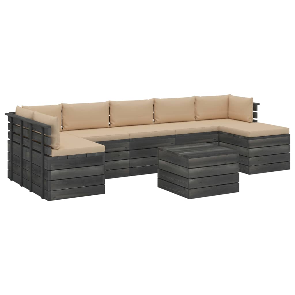 Set mobilier de gradina cu 8 piese cu perne, vidaXL, Lemn, 60 x 65 x 71.5 cm, Bej