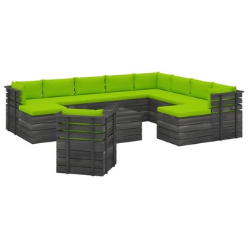 Set mobilier de gradina cu 12 piese cu perne colorate, vidaXL, Lemn, 60 x 65 x 71.5 cm, Verde deschis Set mobilier de gradina cu 12 piese cu perne colorate, vidaXL, Lemn, 60 x 65 x 71.5 cm, Verde deschis