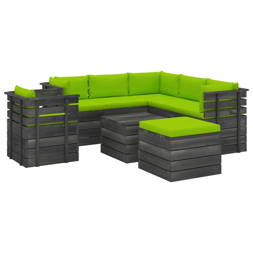 Set mobilier de gradina din 8 piese cu fotoliu cu perne colorate incluse, vidaXL, Lemn, 60 x 65 x 71.5 cm, Verde deschis