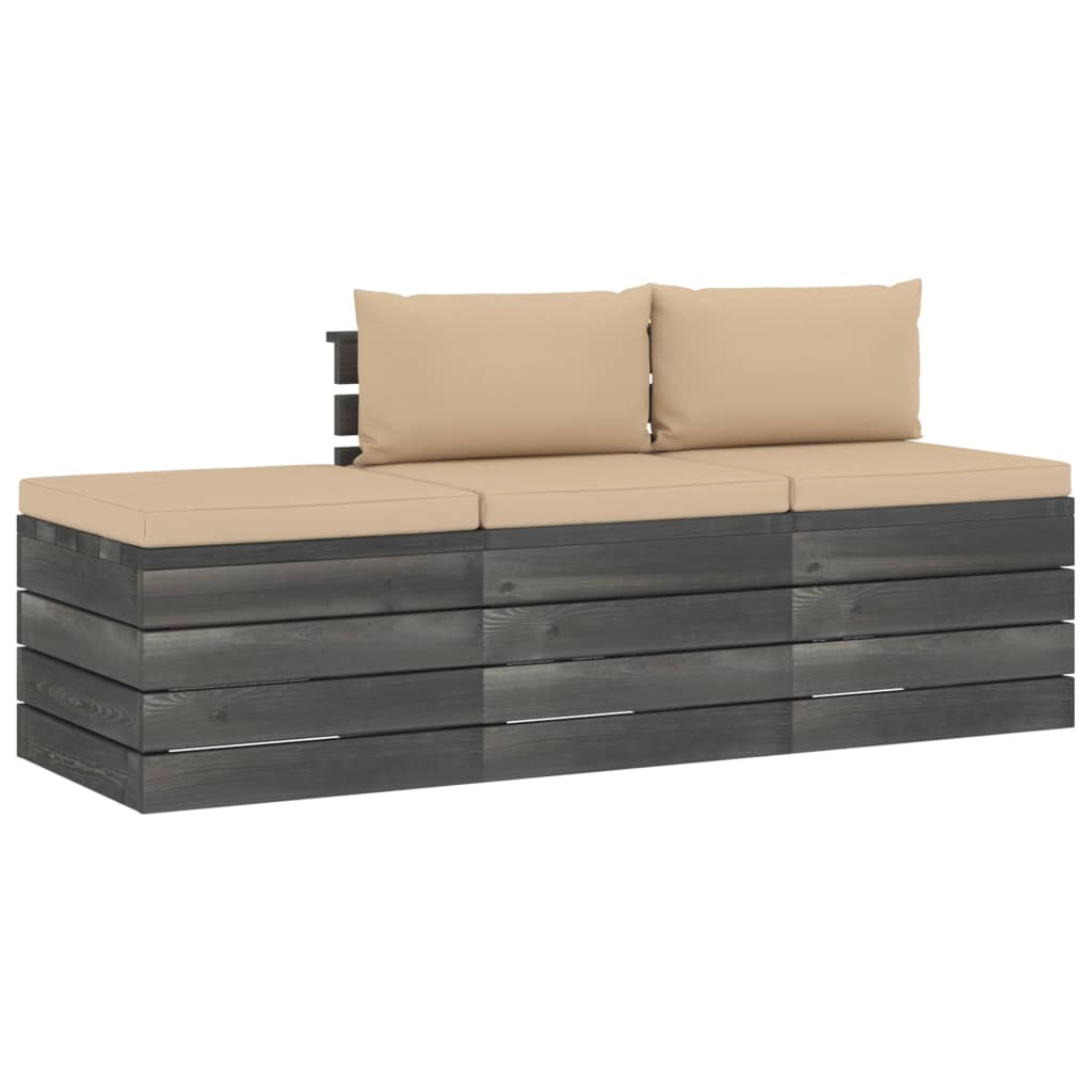 Set mobilier de gradina cu 1 taburet si 2 canapele cu perne, vidaXL, Lemn, 60 x 65 x 71.5 cm, Bej