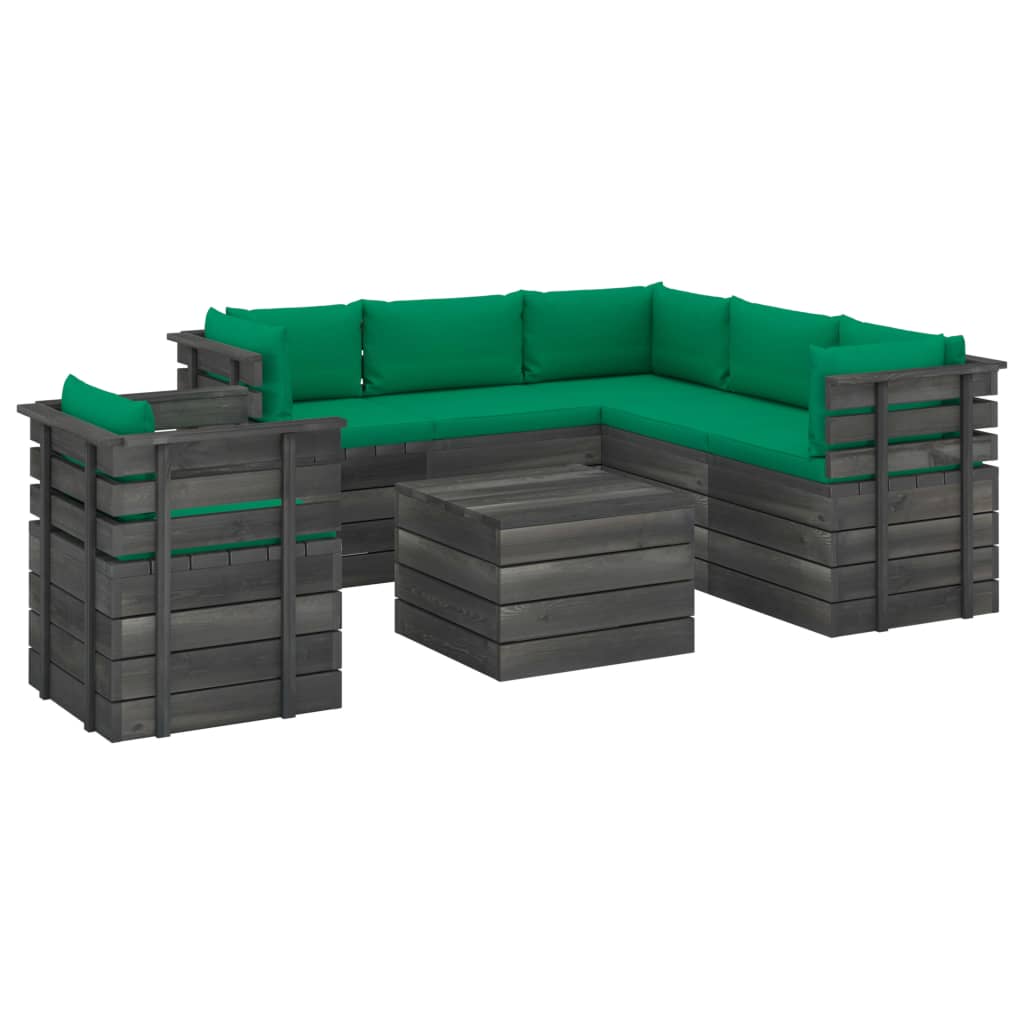 Set mobilier de gradina din 6 piese cu fotoliu cu perne colorate incluse, vidaXL, Lemn, 60 x 65 x 71.5cm, Verde