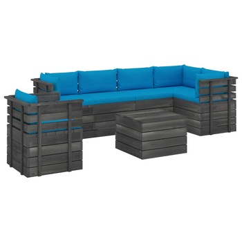 Set mobilier de gradina cu 1 masa, 1 fotoliu si 5 canapele cu perne, vidaXL, Lemn, 60 x 65 x 71.5 cm, Albastru deschis