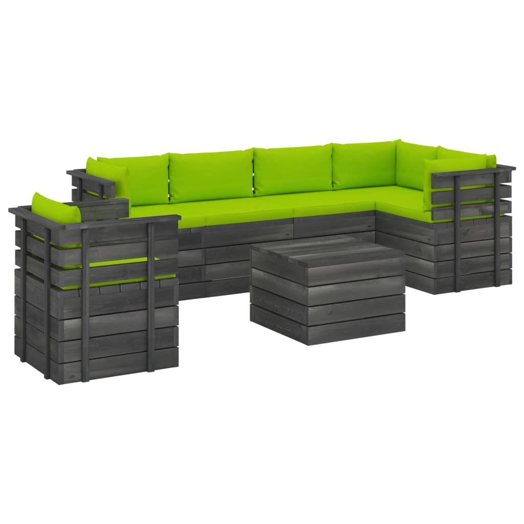 Set mobilier de gradina cu 1 masa, 1 fotoliu si 5 canapele cu perne, vidaXL, Lemn, 60 x 65 x 71.5 cm, Verde deschis