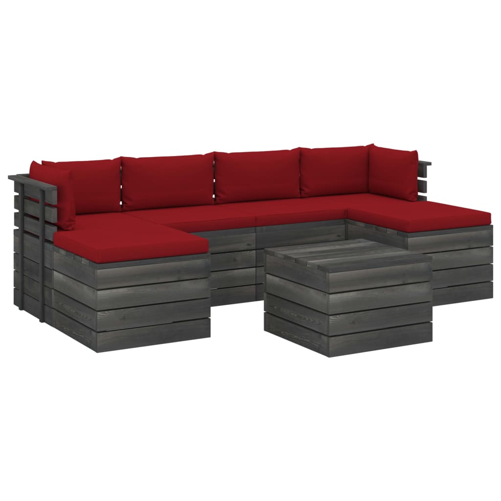 Set mobilier de gradina cu 1 masa, 2 tabureti si 4 canapele cu spatar cu perne, vidaXL, Lemn, 60 x 65 x 71.5 cm, Rosu vin