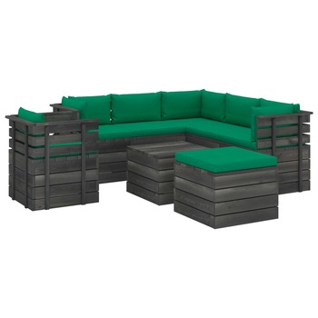 Set mobilier de gradina din 8 piese cu fotoliu cu perne colorate incluse, vidaXL, Lemn, 60 x 65 x 71.5 cm, Verde