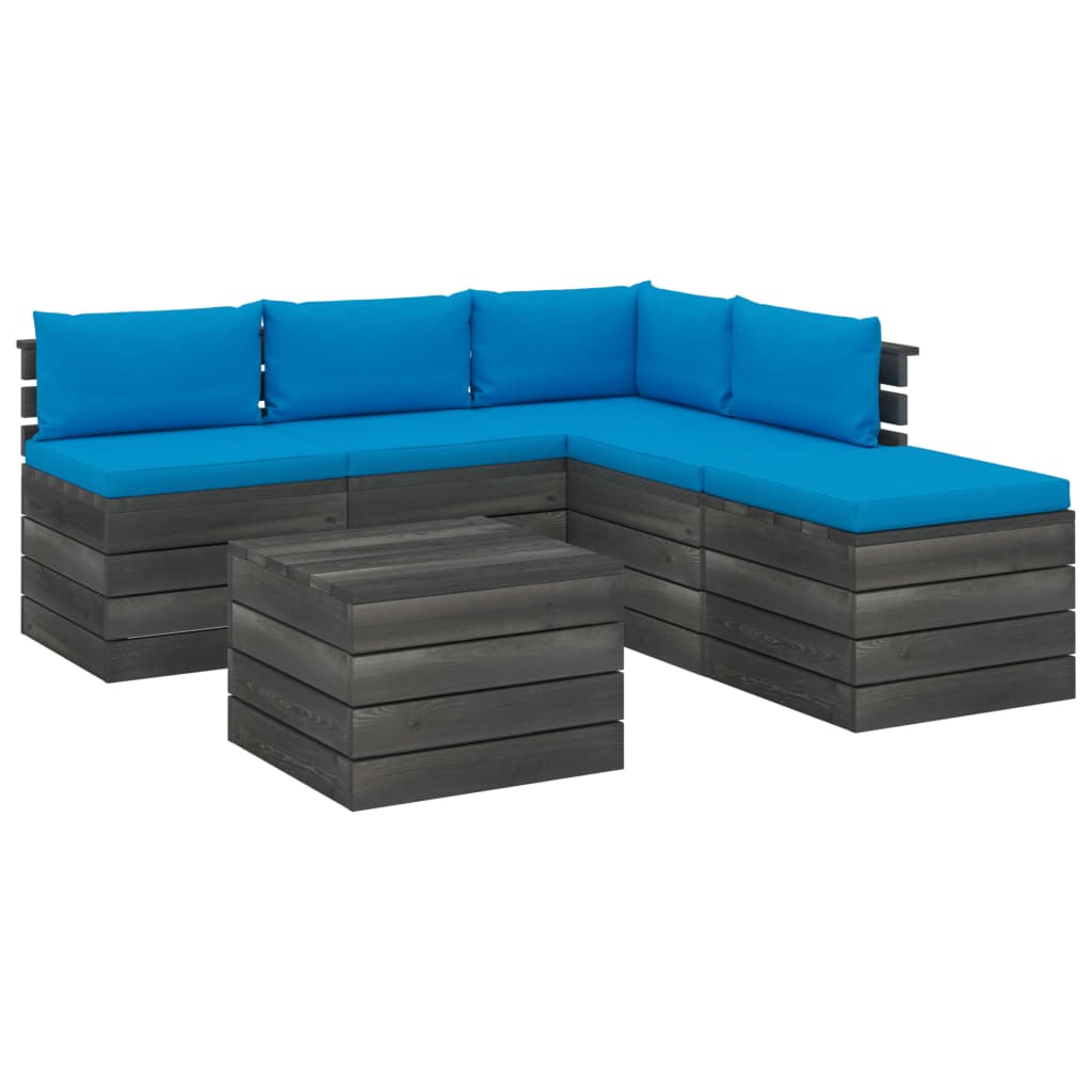 Set mobilier de gradina cu 6 piese cu perne colorate, vidaXL, Lemn, 60 x 65 x 71.5 cm, Albastru deschis