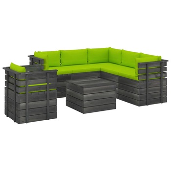 Set mobilier de gradina din 6 piese cu fotoliu cu perne colorate incluse, vidaXL, Lemn, 60 x 65 x 71.5 cm, Verde deschis