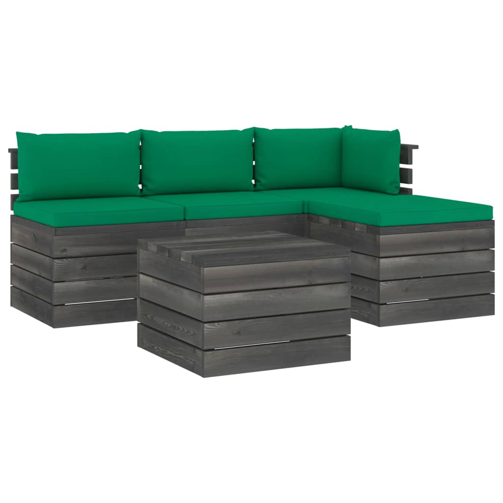 Set mobilier de gradina cu 5 piese cu perne colorate incluse, vidaXL, Lemn, 60 x 65 x 71.5 cm, Verde