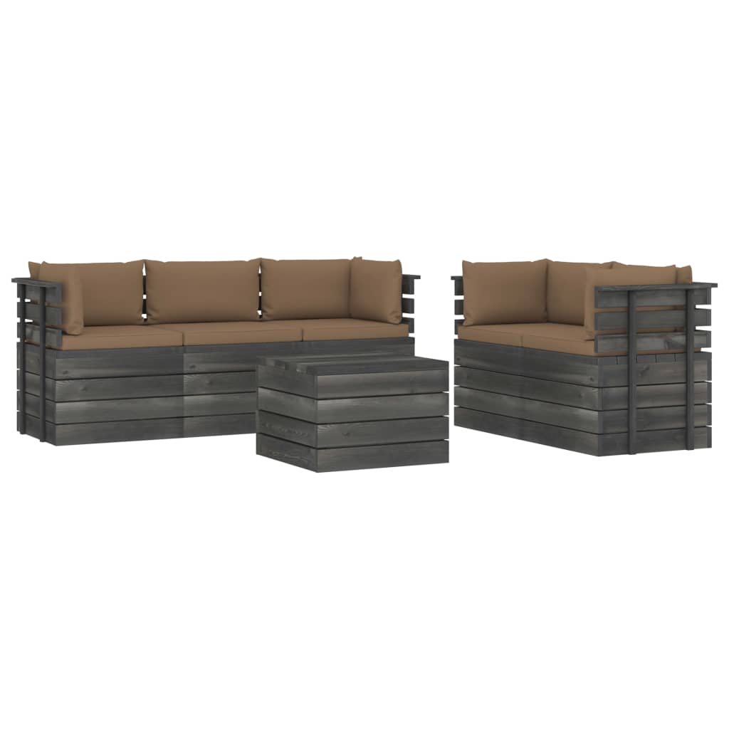 Set mobilier de gradina cu 1 masa si 5 canapele cu perne colorate incluse, vidaXL, Lemn, 60 x 65 x 71.5 cm, Taupe
