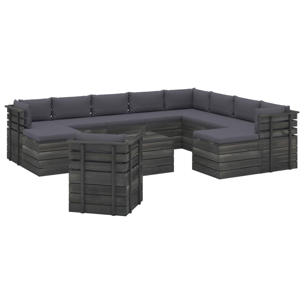 Set mobilier de gradina cu 12 piese cu perne colorate incluse, vidaXL, Lemn, 60 x 65 x 71.5 cm, Antracit