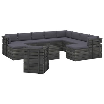 Set mobilier de gradina cu 12 piese cu perne colorate incluse, vidaXL, Lemn, 60 x 65 x 71.5 cm, Antracit Set mobilier de gradina cu 12 piese cu perne colorate incluse, vidaXL, Lemn, 60 x 65 x 71.5 cm, Antracit