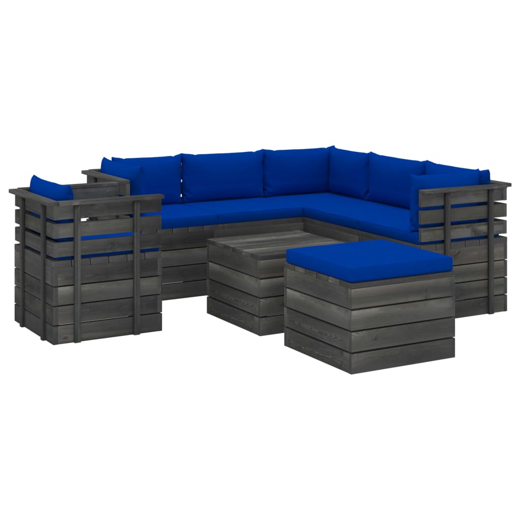 Set mobilier de gradina din 8 piese cu fotoliu cu perne colorate incluse, vidaXL, Lemn, 60 x 65 x 71.5 cm, Albastru