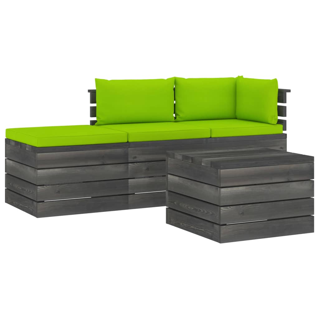 Set mobilier de gradina cu 1 masa, 1 taburet si 2 canapele cu spatar cu perne, vidaXL, Lemn, 60 x 65 x 71.5 cm, Verde deschis
