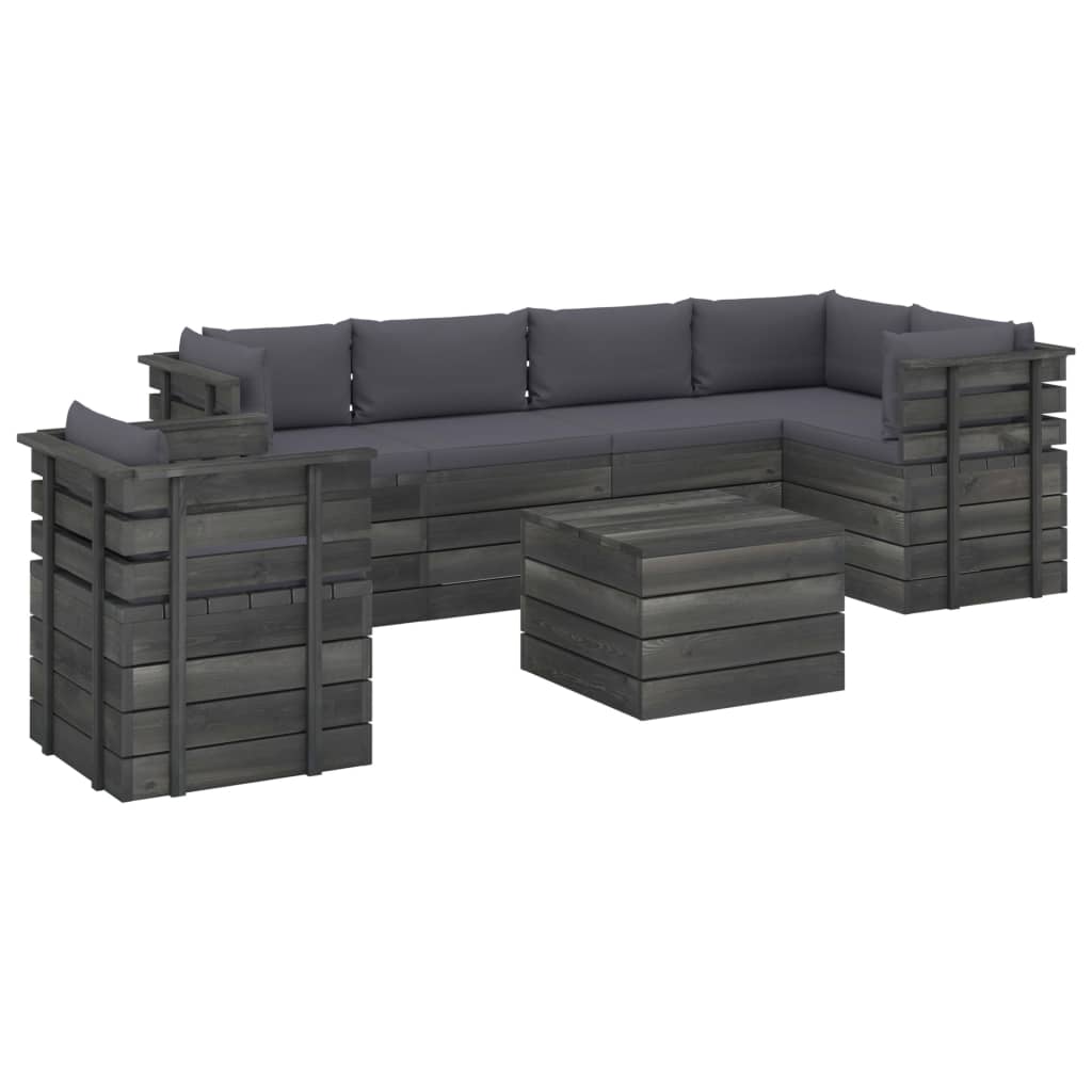 Set mobilier de gradina cu 1 masa, 1 fotoliu si 5 canapele cu perne, vidaXL, Lemn, 60 x 65 x 71.5 cm, Antracit