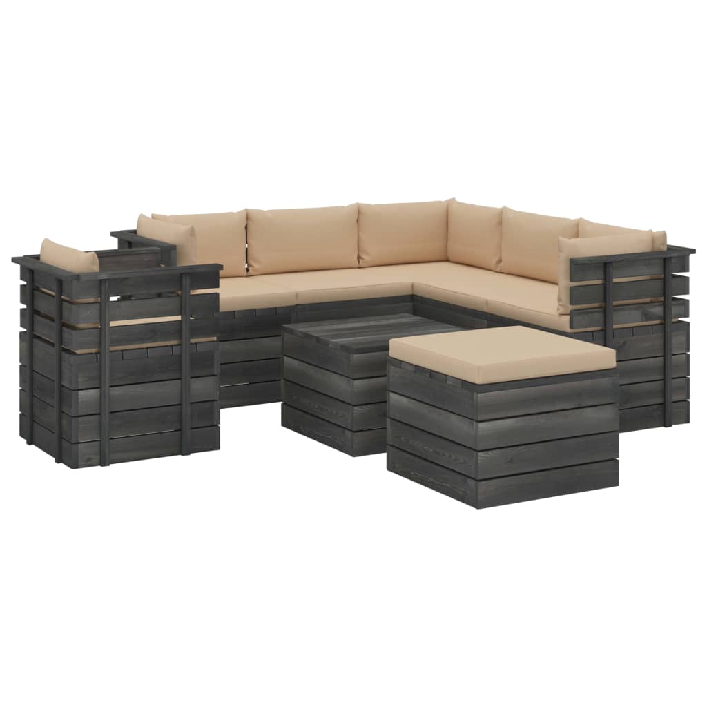 Set mobilier de gradina din 8 piese cu fotoliu cu perne colorate incluse, vidaXL, Lemn, 60 x 65 x 71.5 cm, Bej