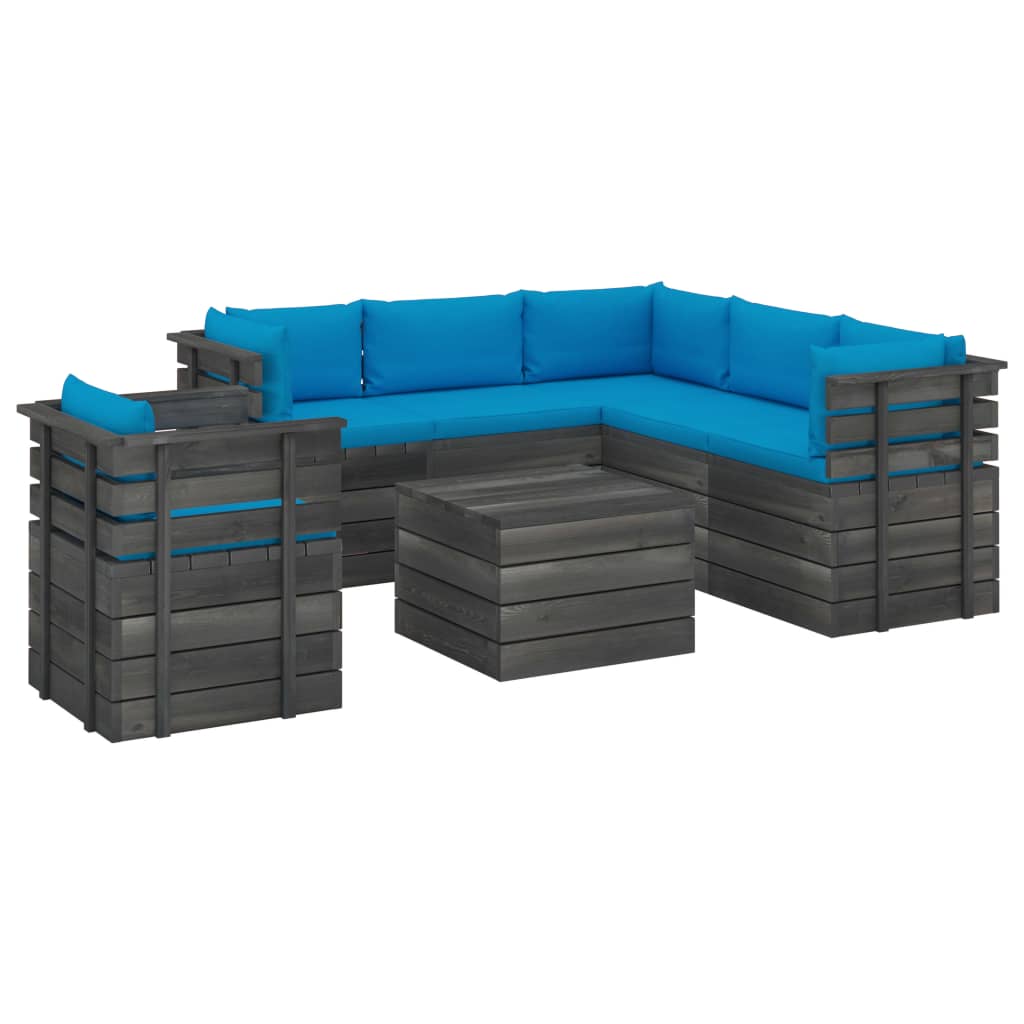 Set mobilier de gradina din 6 piese cu fotoliu cu perne colorate incluse, vidaXL, Lemn, 60 x 65 x 71.5 cm, Albastru deschis