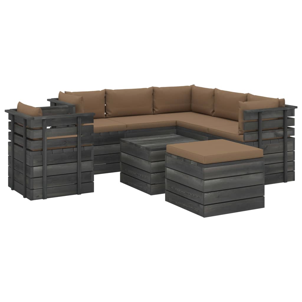 Set mobilier de gradina din 8 piese cu fotoliu cu perne colorate incluse, vidaXL, Lemn, 60 x 65 x 71.5 cm, Taupe