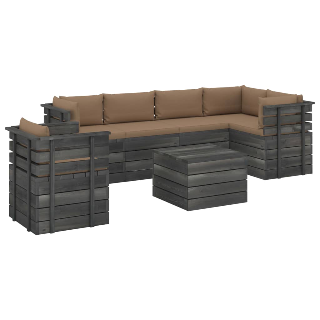 Set mobilier de gradina cu 1 masa, 1 fotoliu si 5 canapele cu perne, vidaXL, Lemn, 60 x 65 x 71.5 cm, Taupe