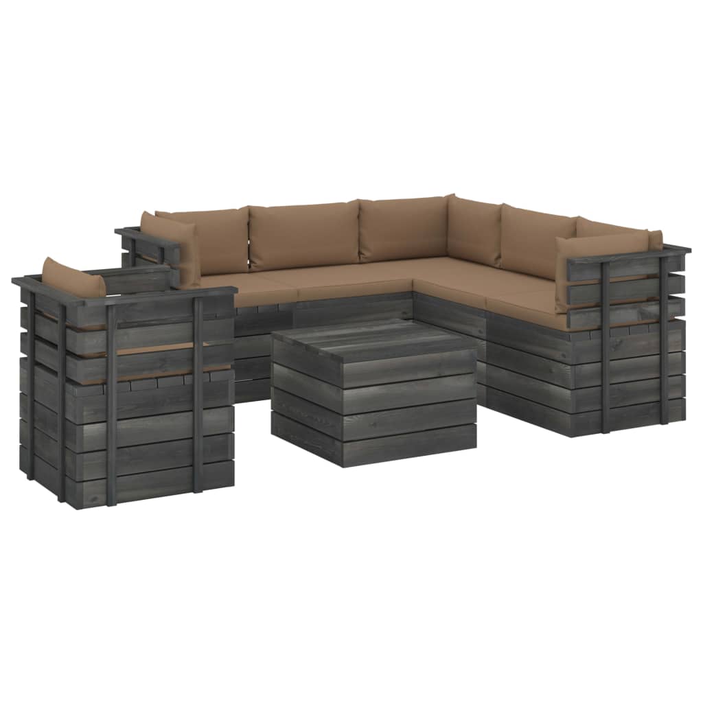 Set mobilier de gradina din 6 piese cu fotoliu cu perne colorate incluse, vidaXL, Lemn, 60 x 65 x 71.5 cm, Taupe