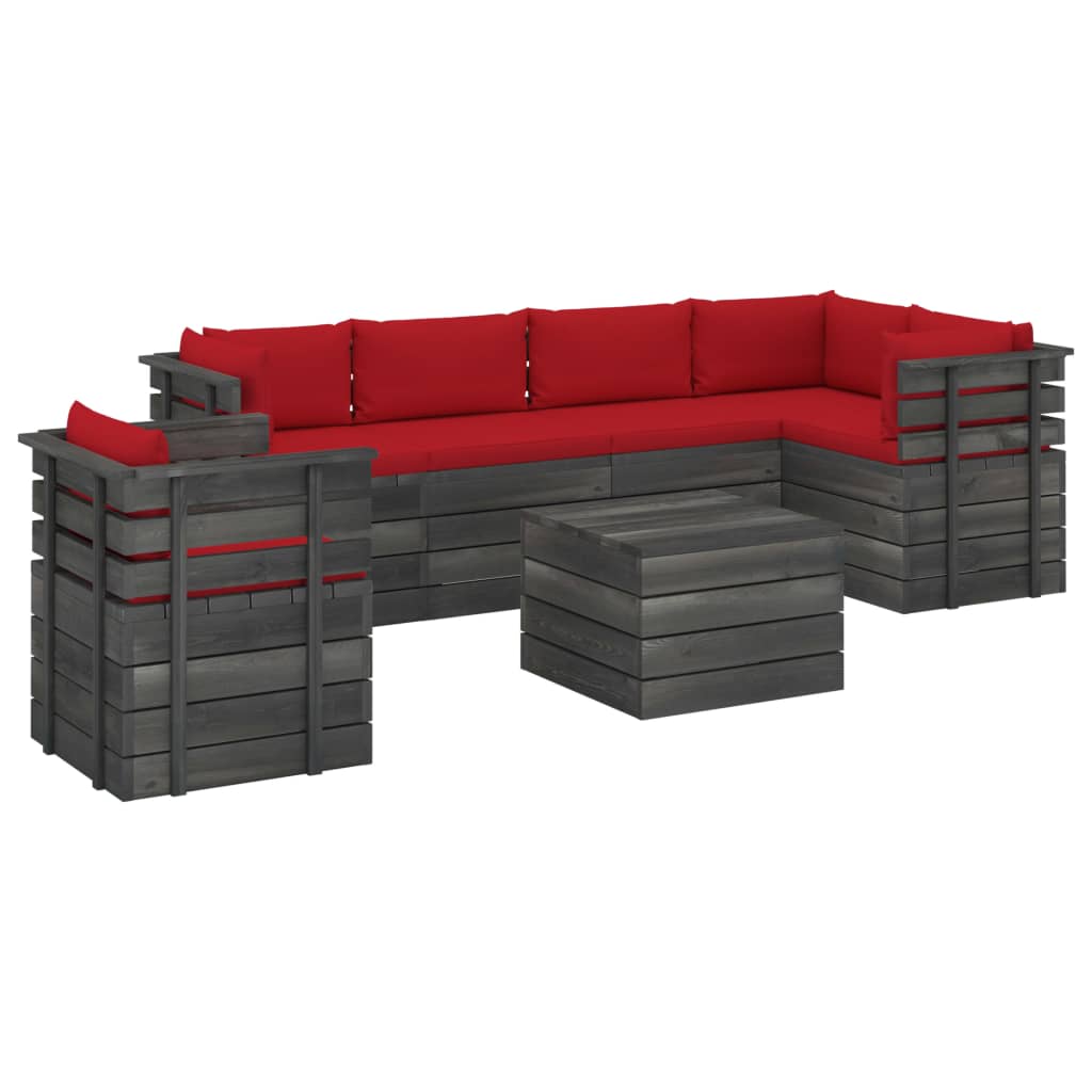 Set mobilier de gradina cu 1 masa, 1 fotoliu si 5 canapele cu perne, vidaXL, Lemn, 60 x 65 x 71.5 cm, Rosu